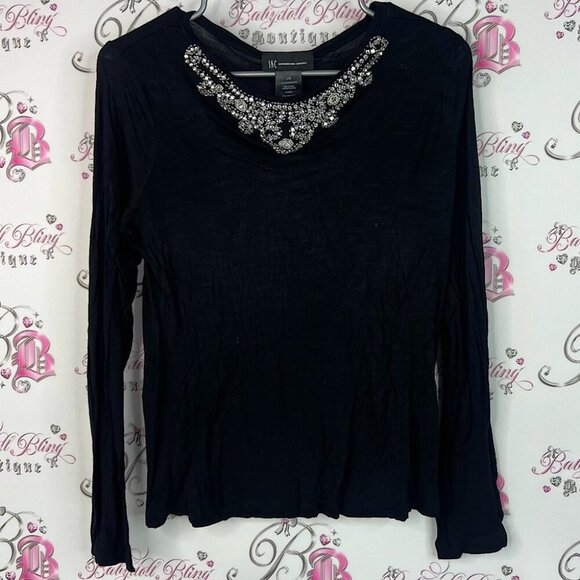 INC International Concepts Tops - INC International Concepts long sleeve jewels diamonds  Black Embellished Blouse